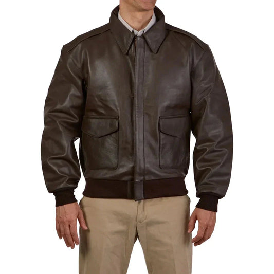 A2 Distressed Aviator Cockpit Brown Real Bomber Leather Jacket
